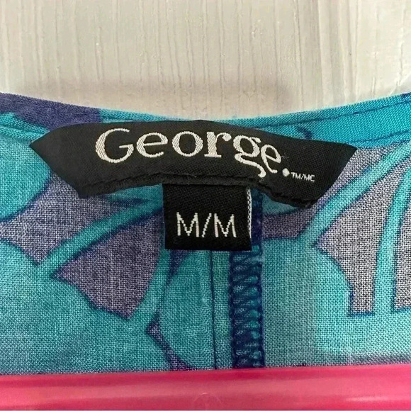 George Midi Dress Tie  Waist Blue Floral Size Medium - Picture 7 of 16